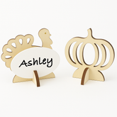 Pumpkin & Turkey Wooden Nametag Holders - Thanksgiving Table Decor